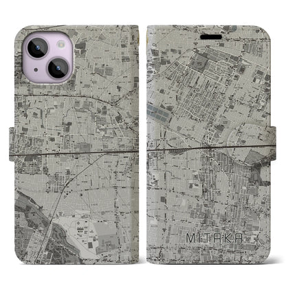【三鷹（東京都）】地図柄iPhoneケース（手帳タイプ）モノトーン・iPhone 14 用