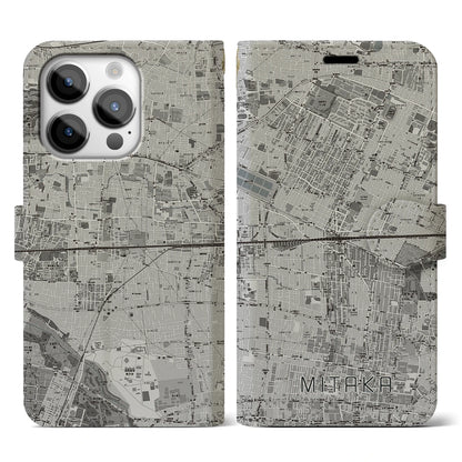【三鷹（東京都）】地図柄iPhoneケース（手帳タイプ）モノトーン・iPhone 14 Pro 用