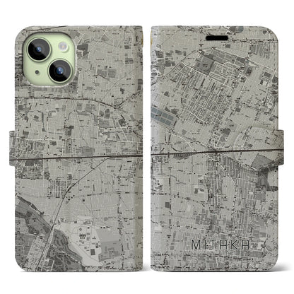 【三鷹（東京都）】地図柄iPhoneケース（手帳タイプ）モノトーン・iPhone 15 用