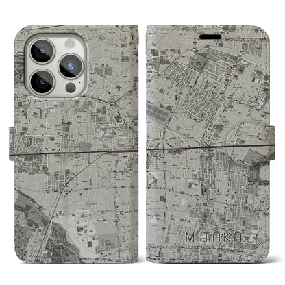 【三鷹（東京都）】地図柄iPhoneケース（手帳タイプ）モノトーン・iPhone 15 Pro 用