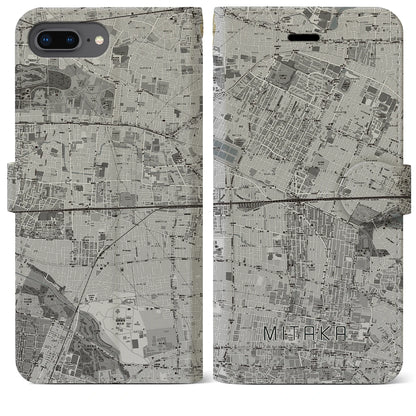 【三鷹（東京都）】地図柄iPhoneケース（手帳タイプ）モノトーン・iPhone 8Plus /7Plus / 6sPlus / 6Plus 用