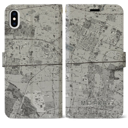 【三鷹（東京都）】地図柄iPhoneケース（手帳タイプ）モノトーン・iPhone XS Max 用