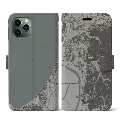 【三種（秋田県）】地図柄iPhoneケース（手帳タイプ）モノトーン・iPhone 11 Pro 用