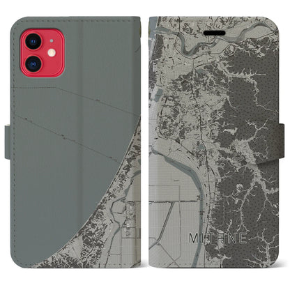 【三種（秋田県）】地図柄iPhoneケース（手帳タイプ）モノトーン・iPhone 11 用