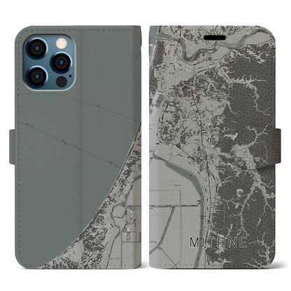 【三種（秋田県）】地図柄iPhoneケース（手帳タイプ）モノトーン・iPhone 12 / 12 Pro 用