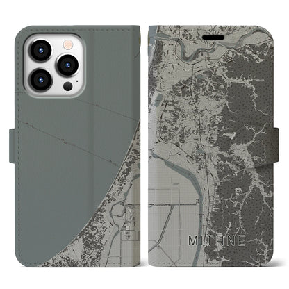 【三種（秋田県）】地図柄iPhoneケース（手帳タイプ）モノトーン・iPhone 13 Pro 用