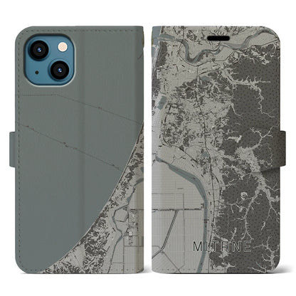 【三種（秋田県）】地図柄iPhoneケース（手帳タイプ）モノトーン・iPhone 13 用