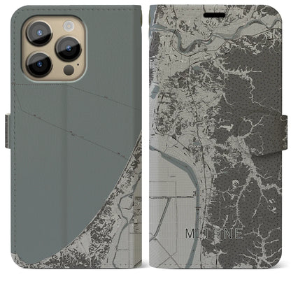 【三種（秋田県）】地図柄iPhoneケース（手帳タイプ）モノトーン・iPhone 14 Pro Max 用