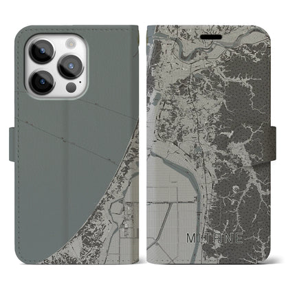 【三種（秋田県）】地図柄iPhoneケース（手帳タイプ）モノトーン・iPhone 14 Pro 用