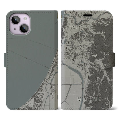 【三種（秋田県）】地図柄iPhoneケース（手帳タイプ）モノトーン・iPhone 14 用