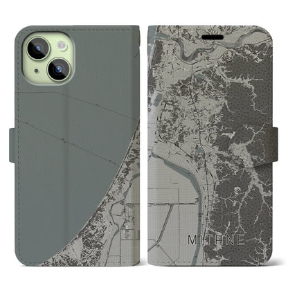 【三種（秋田県）】地図柄iPhoneケース（手帳タイプ）モノトーン・iPhone 15 用