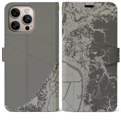 【三種（秋田県）】地図柄iPhoneケース（手帳タイプ）モノトーン・iPhone 16 Plus 用