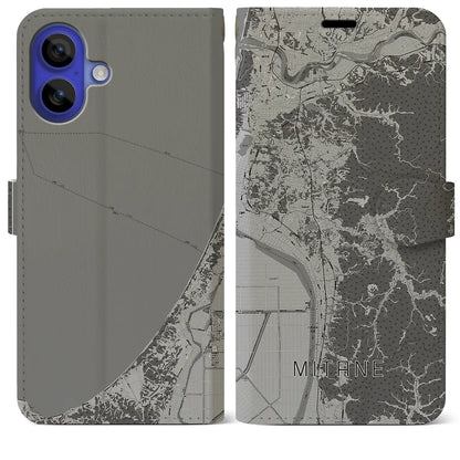 【三種（秋田県）】地図柄iPhoneケース（手帳タイプ）モノトーン・iPhone 16 Pro Max 用