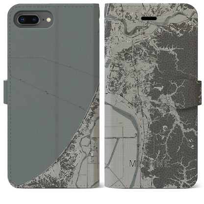 【三種（秋田県）】地図柄iPhoneケース（手帳タイプ）モノトーン・iPhone 8Plus /7Plus / 6sPlus / 6Plus 用