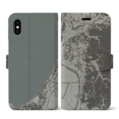 【三種（秋田県）】地図柄iPhoneケース（手帳タイプ）モノトーン・iPhone XS / X 用