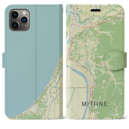 【三種（秋田県）】地図柄iPhoneケース（手帳タイプ）ナチュラル・iPhone 11 Pro Max 用