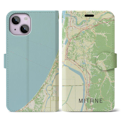 【三種（秋田県）】地図柄iPhoneケース（手帳タイプ）ナチュラル・iPhone 14 用