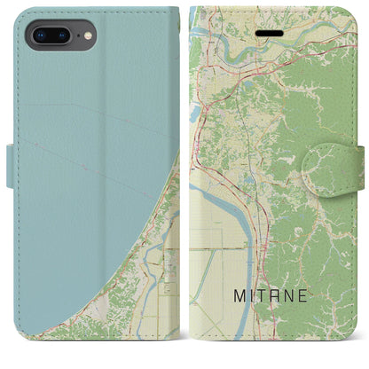 【三種（秋田県）】地図柄iPhoneケース（手帳タイプ）ナチュラル・iPhone 8Plus /7Plus / 6sPlus / 6Plus 用