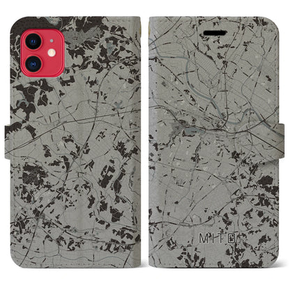 【水戸（茨城県）】地図柄iPhoneケース（手帳タイプ）モノトーン・iPhone 11 用