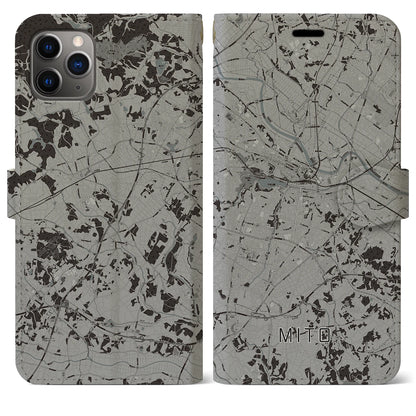 【水戸（茨城県）】地図柄iPhoneケース（手帳タイプ）モノトーン・iPhone 11 Pro Max 用