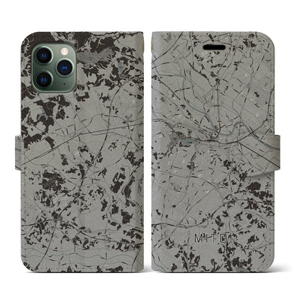 【水戸（茨城県）】地図柄iPhoneケース（手帳タイプ）モノトーン・iPhone 11 Pro 用