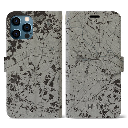 【水戸（茨城県）】地図柄iPhoneケース（手帳タイプ）モノトーン・iPhone 12 / 12 Pro 用