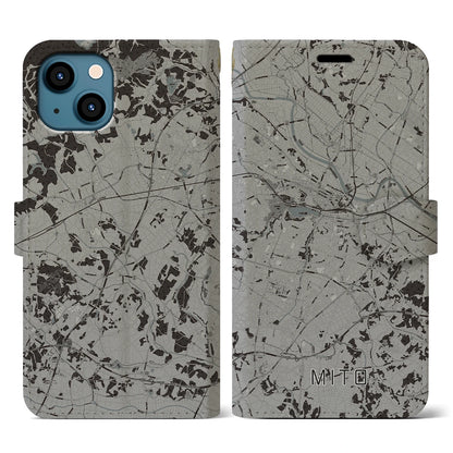 【水戸（茨城県）】地図柄iPhoneケース（手帳タイプ）モノトーン・iPhone 13 用