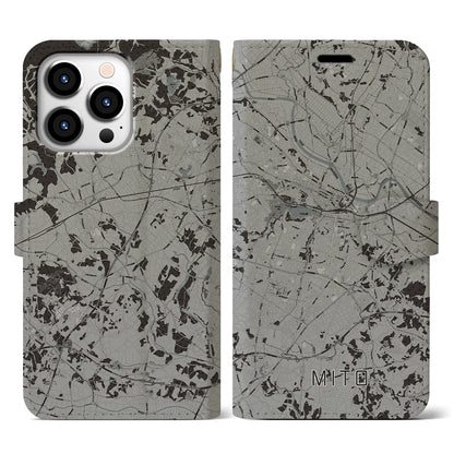 【水戸（茨城県）】地図柄iPhoneケース（手帳タイプ）モノトーン・iPhone 13 Pro 用