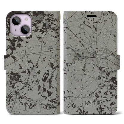 【水戸（茨城県）】地図柄iPhoneケース（手帳タイプ）モノトーン・iPhone 14 用