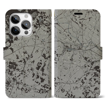 【水戸（茨城県）】地図柄iPhoneケース（手帳タイプ）モノトーン・iPhone 14 Pro 用