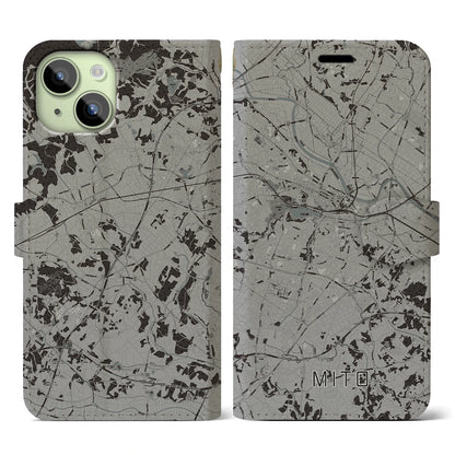 【水戸（茨城県）】地図柄iPhoneケース（手帳タイプ）モノトーン・iPhone 15 用