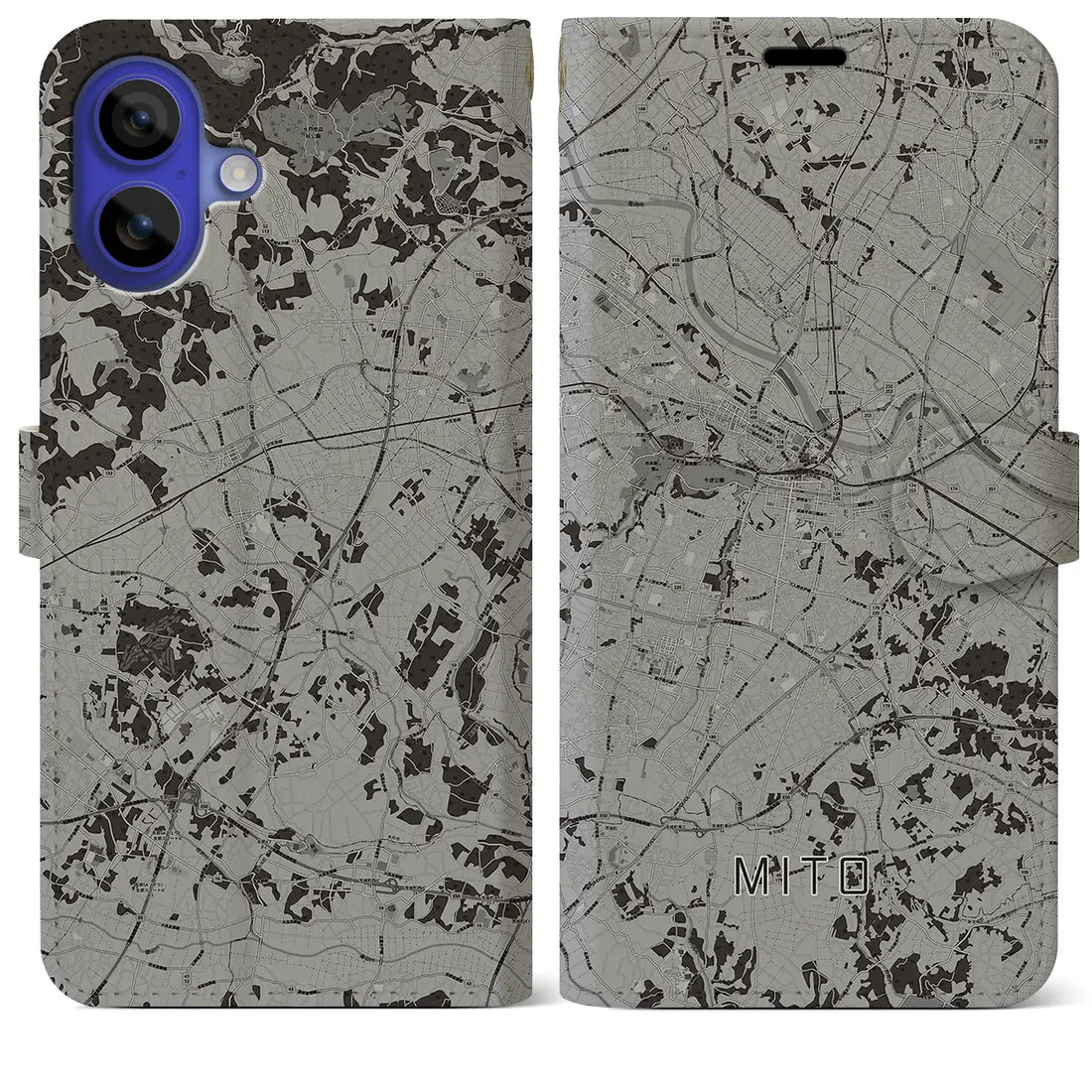 【水戸(茨城県)】地図柄iPhoneケース(手帳タイプ)モノトーン・iPhone 16 Pro Max 用