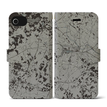 【水戸（茨城県）】地図柄iPhoneケース（手帳タイプ）モノトーン・iPhone SE（第3 / 第2世代） / 8 / 7 / 6s / 6 用