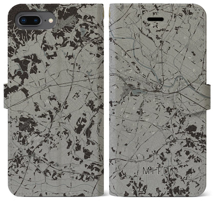 【水戸（茨城県）】地図柄iPhoneケース（手帳タイプ）モノトーン・iPhone 8Plus /7Plus / 6sPlus / 6Plus 用