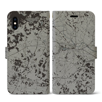 【水戸（茨城県）】地図柄iPhoneケース（手帳タイプ）モノトーン・iPhone XS / X 用