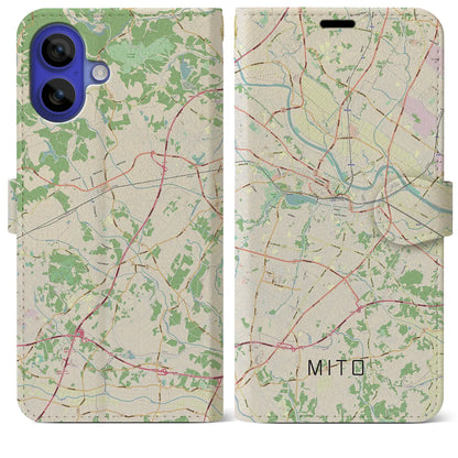 【水戸（茨城県）】地図柄iPhoneケース（手帳タイプ）ナチュラル・iPhone 16 Pro Max 用