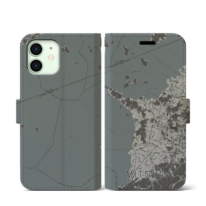 【三豊（香川県）】地図柄iPhoneケース（手帳タイプ）モノトーン・iPhone 12 mini 用