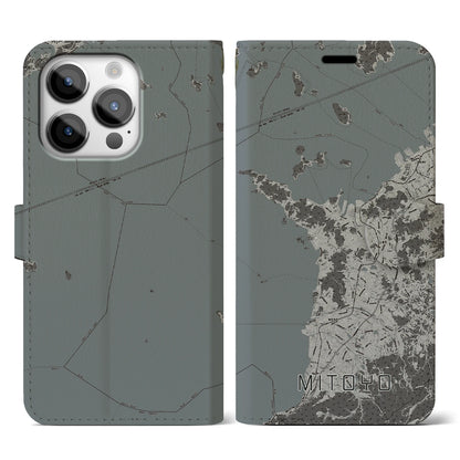 【三豊（香川県）】地図柄iPhoneケース（手帳タイプ）モノトーン・iPhone 14 Pro 用