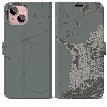 【三豊（香川県）】地図柄iPhoneケース（手帳タイプ）モノトーン・iPhone 15 Plus 用