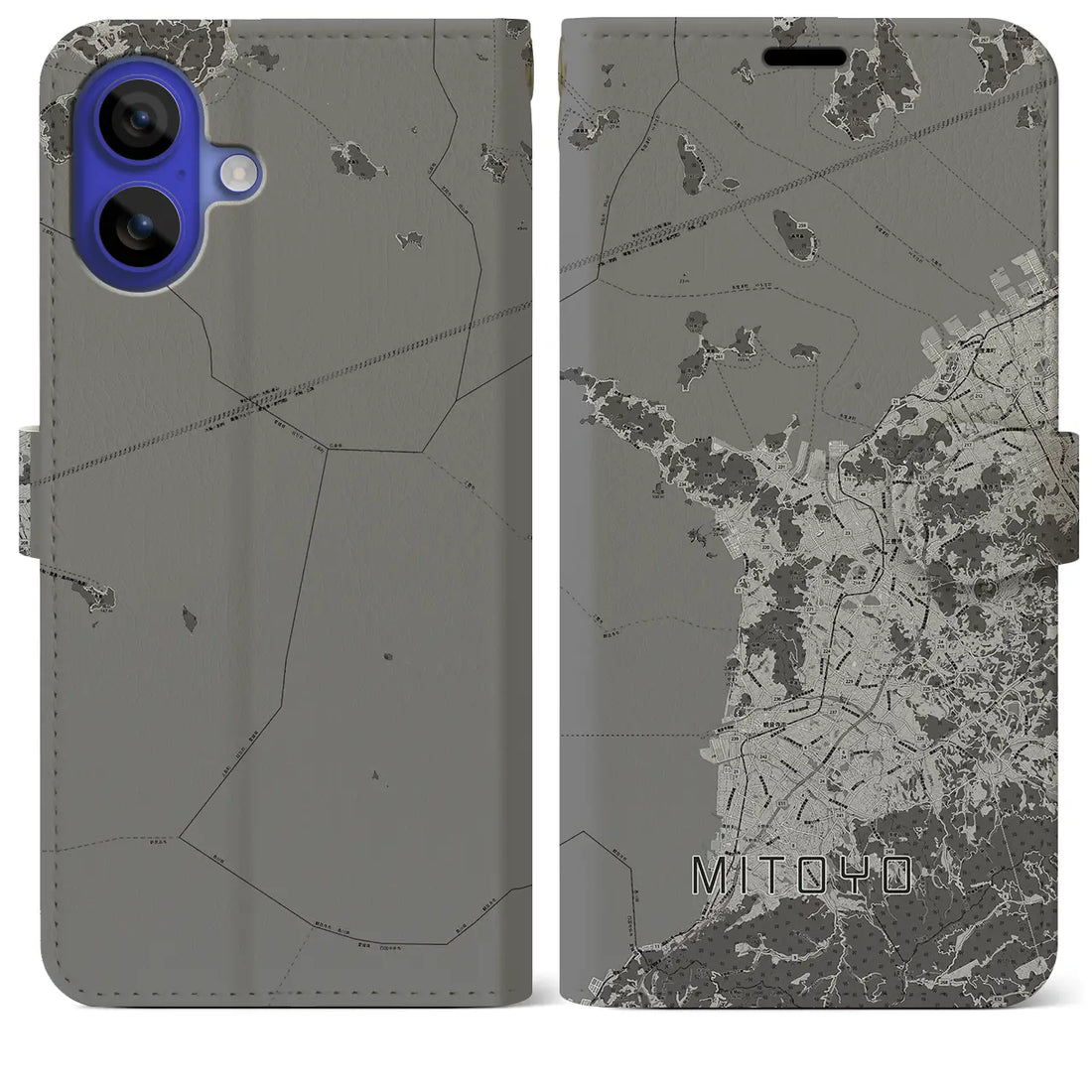 【三豊(香川県)】地図柄iPhoneケース(手帳タイプ)モノトーン・iPhone 16 Pro Max 用