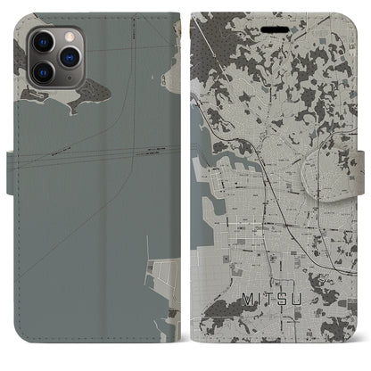 【三津（愛媛県）】地図柄iPhoneケース（手帳タイプ）モノトーン・iPhone 11 Pro Max 用