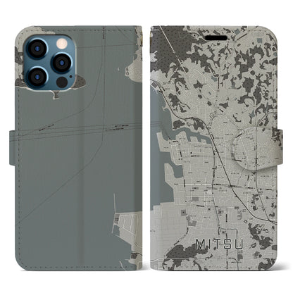 【三津（愛媛県）】地図柄iPhoneケース（手帳タイプ）モノトーン・iPhone 12 / 12 Pro 用