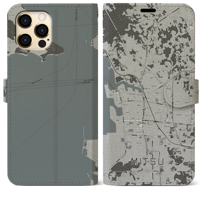 【三津（愛媛県）】地図柄iPhoneケース（手帳タイプ）モノトーン・iPhone 12 Pro Max 用