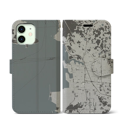 【三津（愛媛県）】地図柄iPhoneケース（手帳タイプ）モノトーン・iPhone 12 mini 用