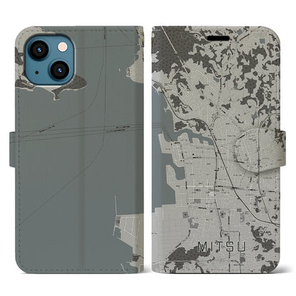 【三津（愛媛県）】地図柄iPhoneケース（手帳タイプ）モノトーン・iPhone 13 用