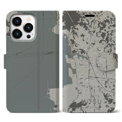 【三津（愛媛県）】地図柄iPhoneケース（手帳タイプ）モノトーン・iPhone 13 Pro 用