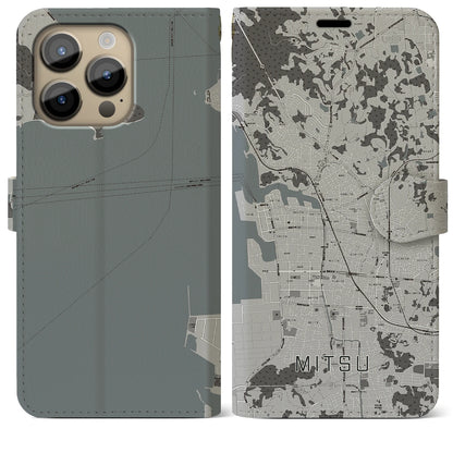 【三津（愛媛県）】地図柄iPhoneケース（手帳タイプ）モノトーン・iPhone 14 Pro Max 用