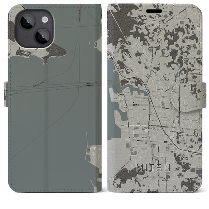 【三津（愛媛県）】地図柄iPhoneケース（手帳タイプ）モノトーン・iPhone 14 Plus 用