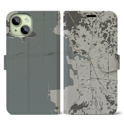 【三津（愛媛県）】地図柄iPhoneケース（手帳タイプ）モノトーン・iPhone 15 用