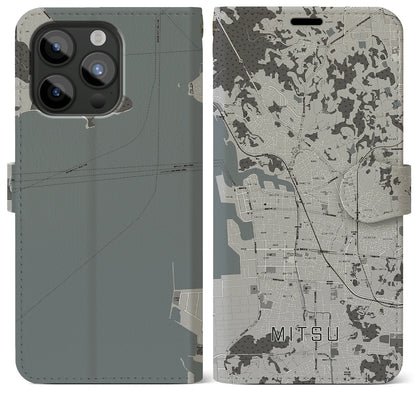 【三津（愛媛県）】地図柄iPhoneケース（手帳タイプ）モノトーン・iPhone 15 Pro Max 用